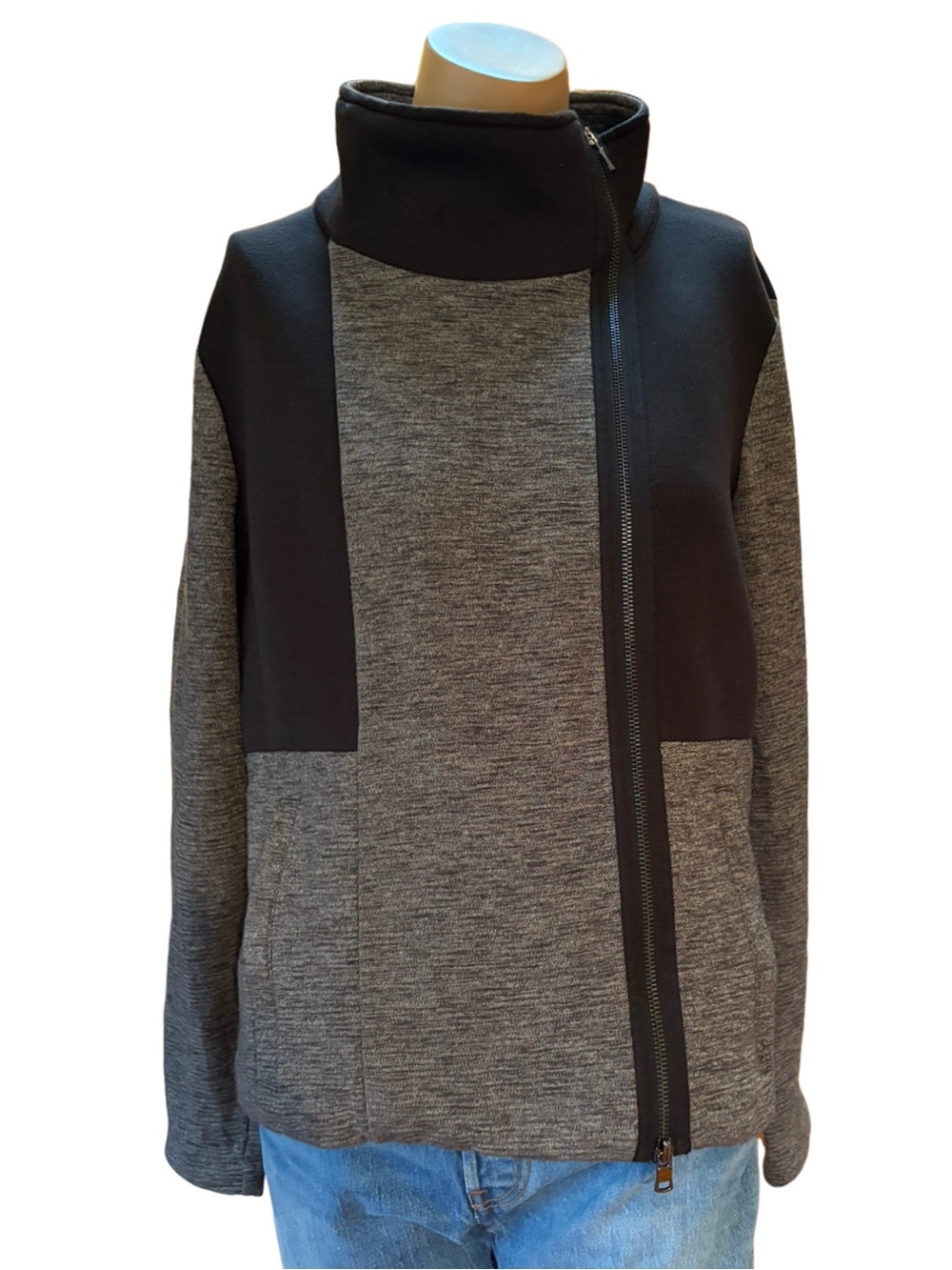 A|X Armani Exchange Asymmetrical Zip Funnel Neck Jacket L Gray Black